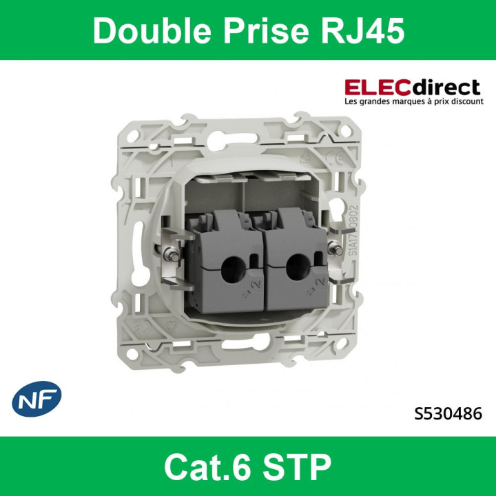 Schneider - Double Prise RJ45 Cat.6 STP Odace - Alu - Grade 3 - Réf : S530486