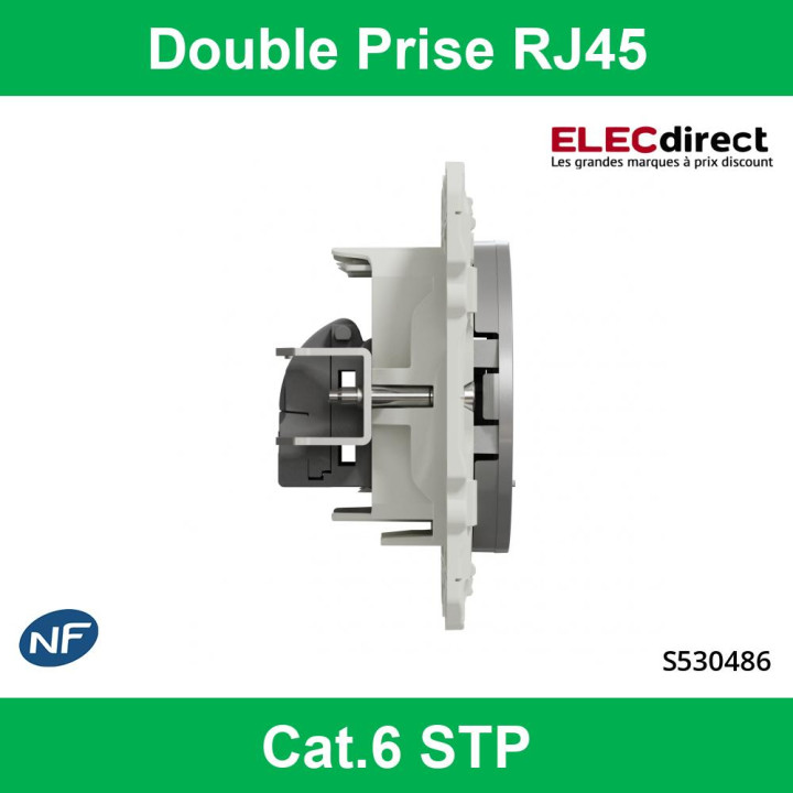 Schneider - Double Prise RJ45 Cat.6 STP Odace - Alu - Grade 3 - Réf : S530486