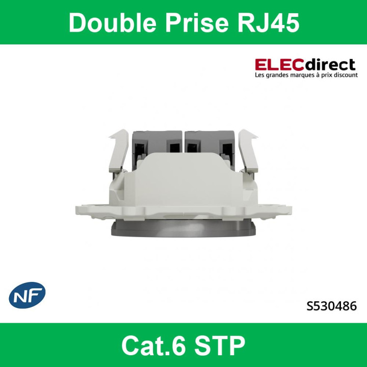 Schneider - Double Prise RJ45 Cat.6 STP Odace - Alu - Grade 3 - Réf : S530486