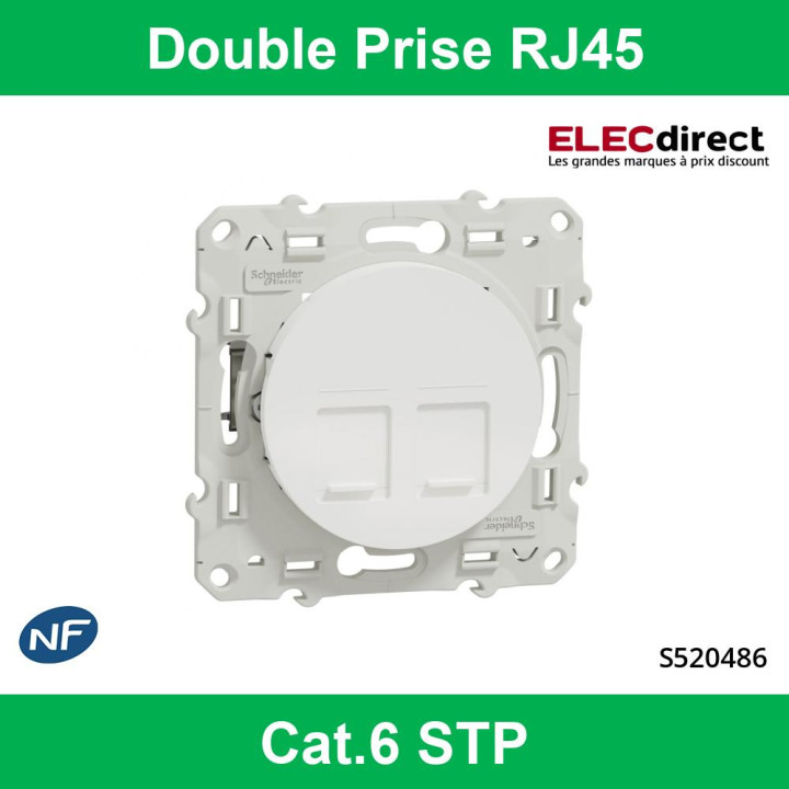 Schneider Odace - Double Prise RJ45 blanc - Cat.6 STP - Grade 3 - Réf : S520486