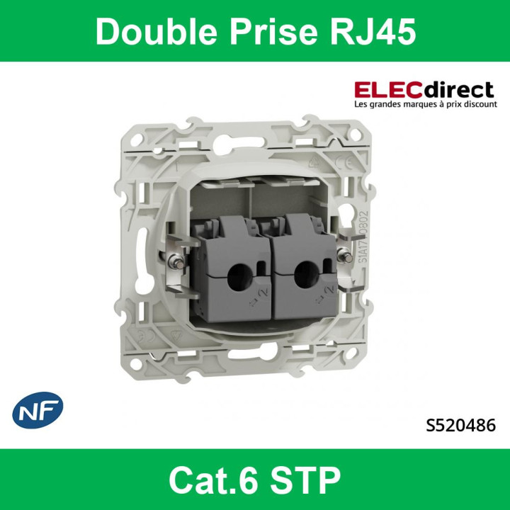Schneider Odace - Double Prise RJ45 blanc - Cat.6 STP - Grade 3 - Réf : S520486