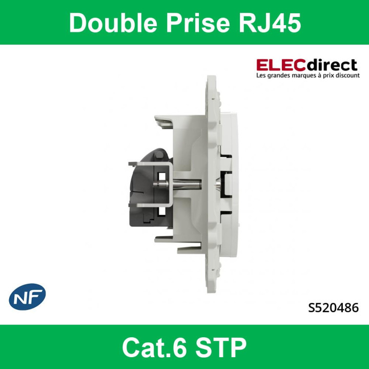Schneider Odace - Double Prise RJ45 blanc - Cat.6 STP - Grade 3 - Réf : S520486