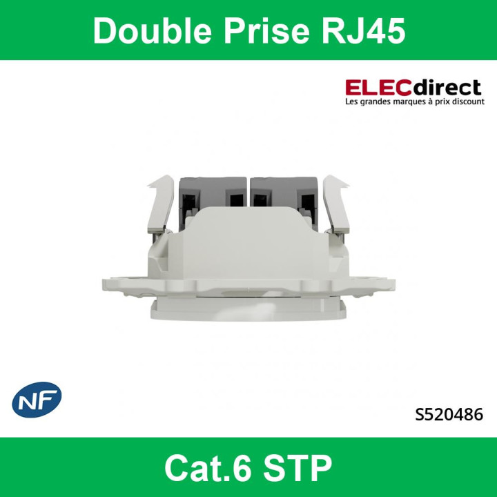 Schneider Odace - Double Prise RJ45 blanc - Cat.6 STP - Grade 3 - Réf : S520486