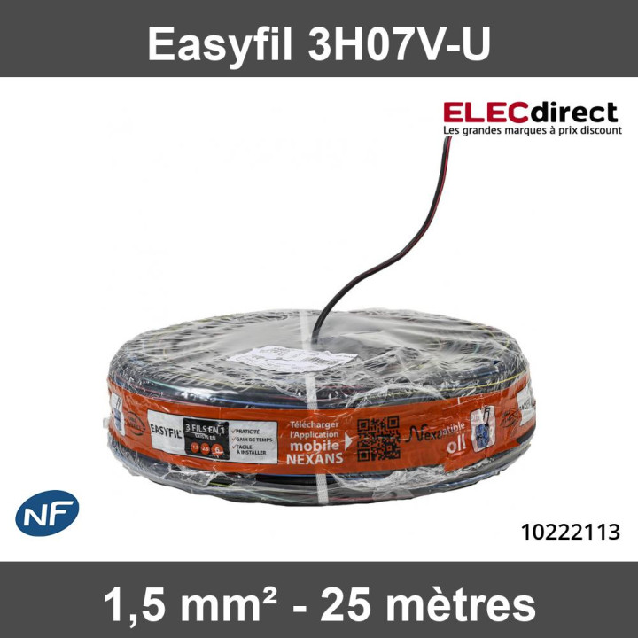 Easyfil 3H07V-U - 1,5mm2 - Couronne de 25 mètres - Réf : 10222113