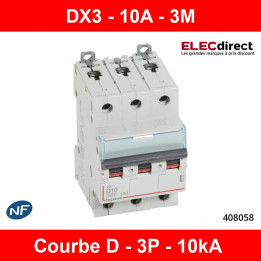Legrand - Disjoncteur 3P DX3 10A - 10kA - courbe D - Réf : 408058