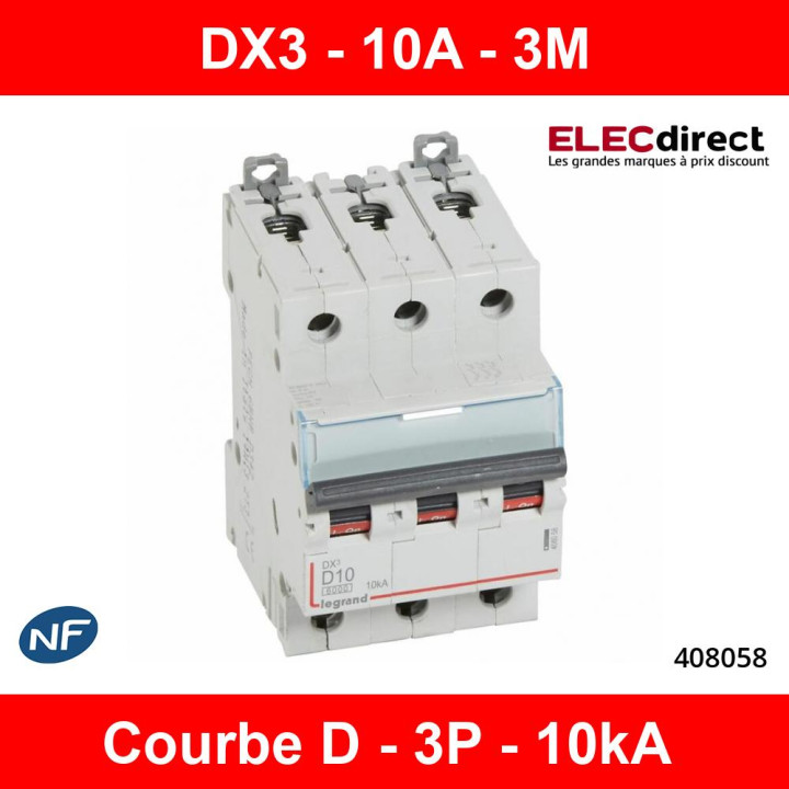 Legrand - Disjoncteur 3P DX3 10A - 10kA - courbe D - Réf : 408058