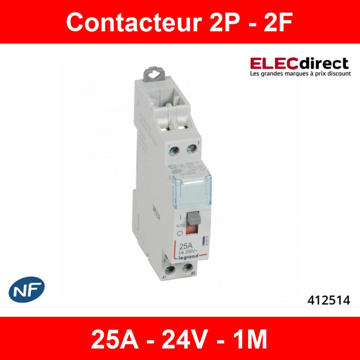 Legrand Contacteur de puissance CX³ bobine 24V~ - 2P 250V~ - 25A - contact 2F - Réf : 412514