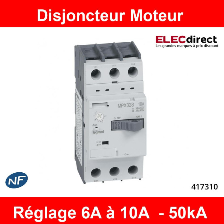 Legrand - Disjoncteur moteur Tripolaire - 6A à 10A - MPX3 32s - Réf : 417310