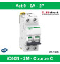 Schneider - Acti9 - iC60N - Disjoncteur - 2P - 6A - 6kA - courbe C - Réf : A9F77206