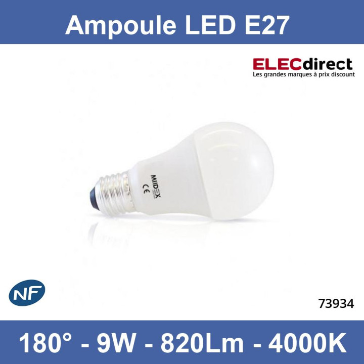 Miidex - Ampoule LED E27 - LED 7W -  F - Angle 200° - 4000K - 820lm - Réf : VIS73934