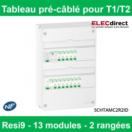 Schneider - Tableau électrique pré-équipé et pré-câblé pour T1/T2 - Rési9 - 13 modules - 2 Rangées - XE - Réf: SCHTAMC2R2ID