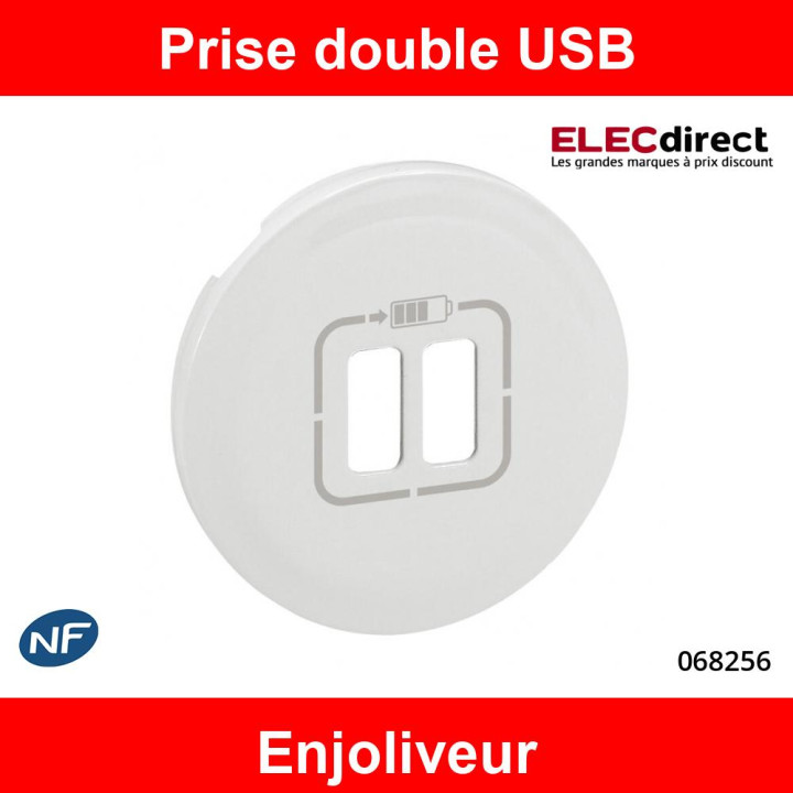 Legrand Céliane - Enjoliveur Double prise USB blanc - 068256