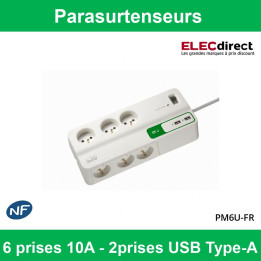 Schneider - APC - SurgeArrest - Parasurtenseurs - 6 prises 10A - 2 prises USB - Réf : PM6U-FR