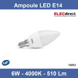 Miidex - Ampoule LED E14 6W Flamme - F - 510 Lm - 180° - 4000K - Réf : 74892
