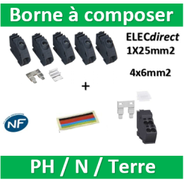 Schneider - Pragma Kit Bornier 4x6mm2 Lot de 10 + kit bonier 1x25mm2 lot de 5 - PRA90046+PRA90047