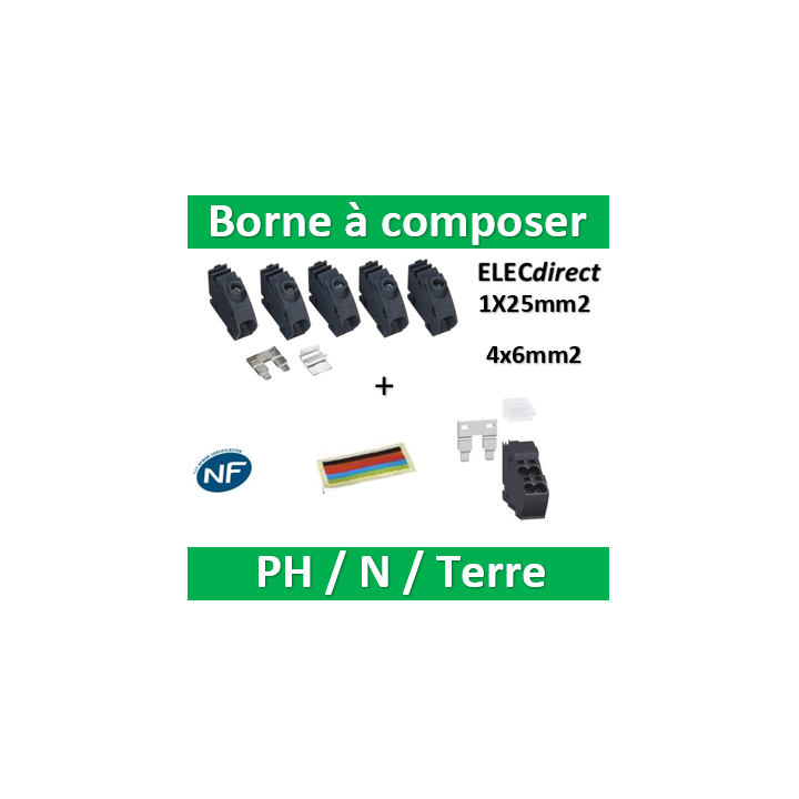 Schneider - Pragma Kit Bornier 4x6mm2 Lot de 10 + kit bonier 1x25mm2 lot de 5 - PRA90046+PRA90047