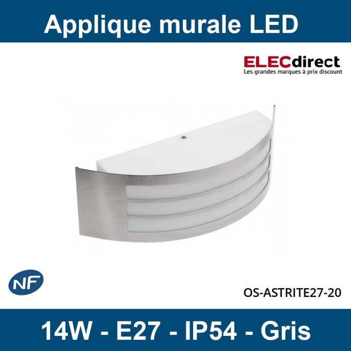 GTV Lighting - Applique murale LED ASTRIT - E27 - Gris - Réf : OS-ASTRITE27-80