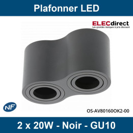 GTV Lighting - Plafonnier AVEIRO 2xGU10 - Noir - 230V - Réf : OS-AV80160OK2-00