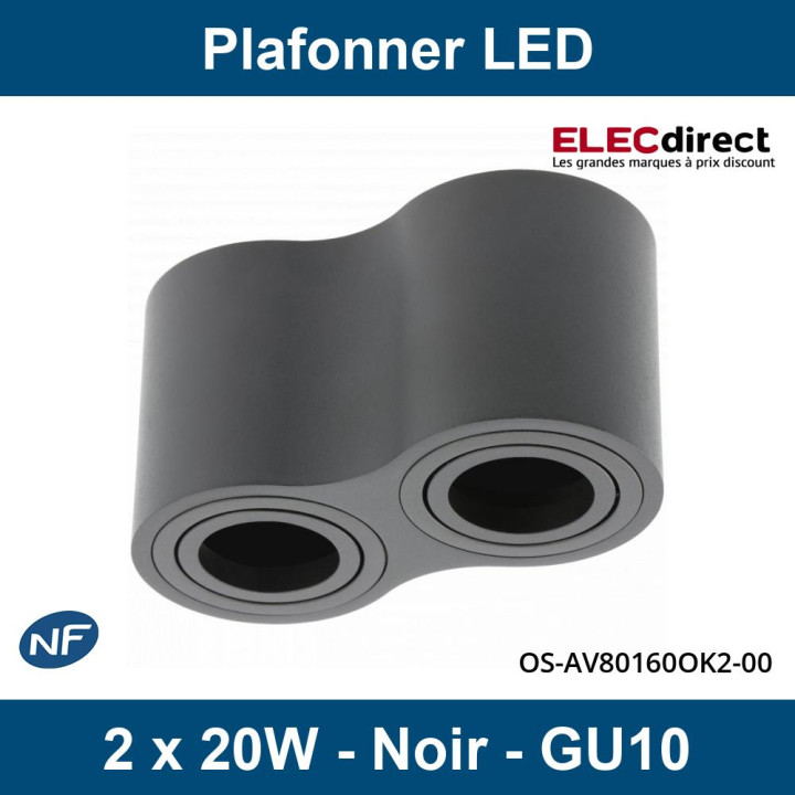 GTV Lighting - Plafonnier AVEIRO 2xGU10 - Noir - 230V - Réf : OS-AV80160OK2-00
