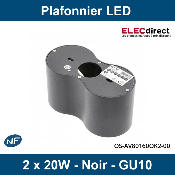 GTV Lighting - Plafonnier AVEIRO 2xGU10 - Noir - 230V - Réf : OS-AV80160OK2-00