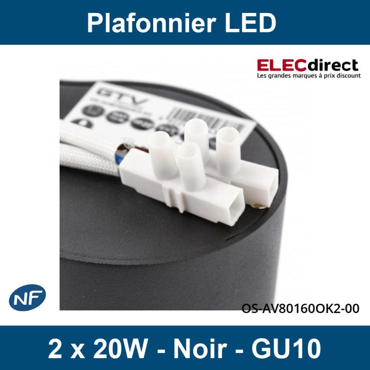 GTV Lighting - Plafonnier AVEIRO 2xGU10 - Noir - 230V - Réf : OS-AV80160OK2-00