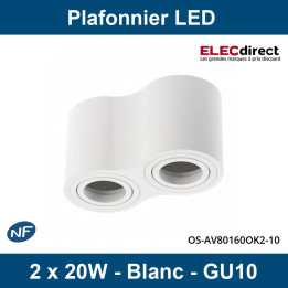 GTV Lighting - Plafonnier AVEIRO 2xGU10 - Blanc - 230V - Réf : OS-AV80160OK2-10