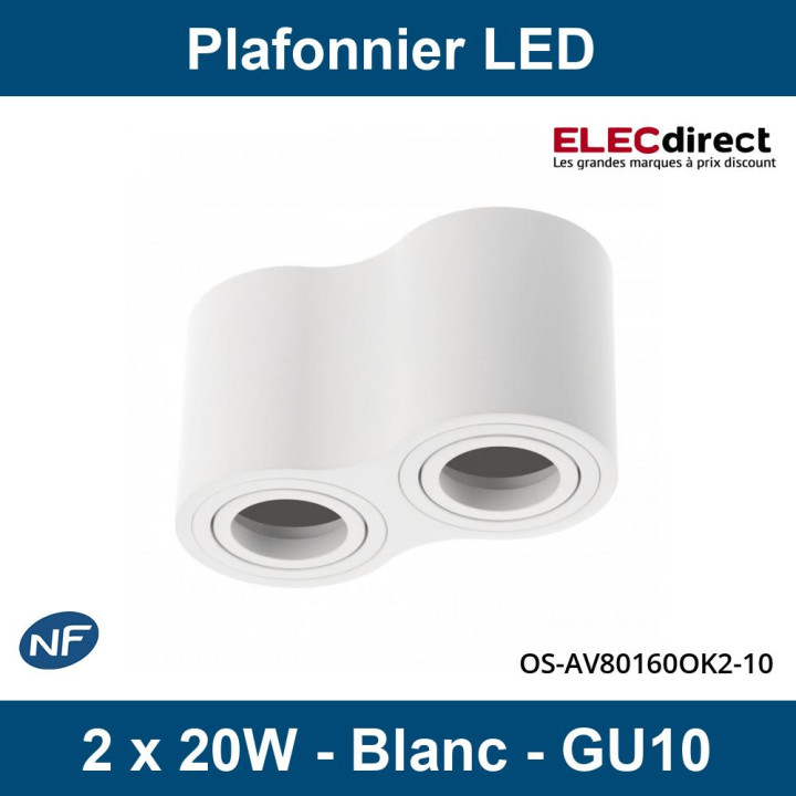 GTV Lighting - Plafonnier AVEIRO 2xGU10 - Blanc - 230V - Réf : OS-AV80160OK2-10