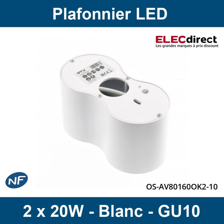 GTV Lighting - Plafonnier AVEIRO 2xGU10 - Blanc - 230V - Réf : OS-AV80160OK2-10