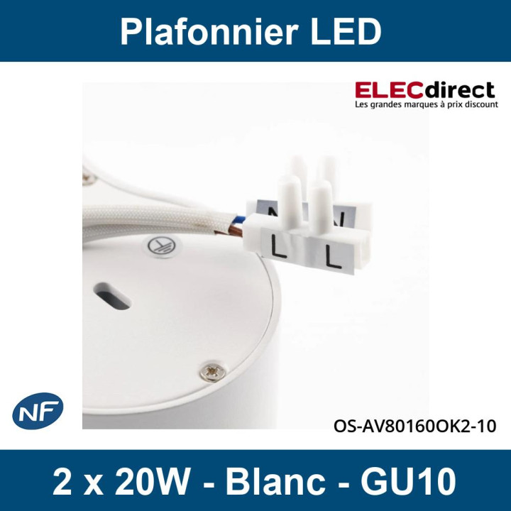 GTV Lighting - Plafonnier AVEIRO 2xGU10 - Blanc - 230V - Réf : OS-AV80160OK2-10