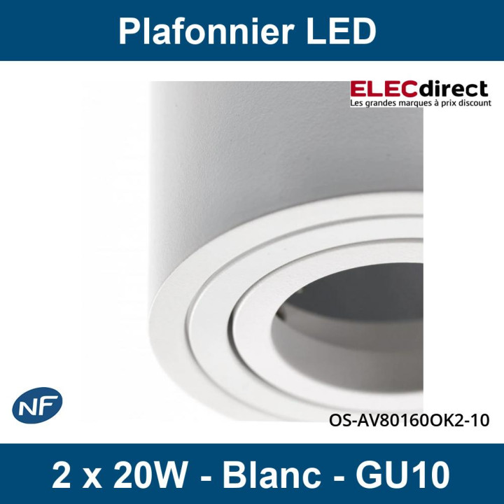 GTV Lighting - Plafonnier AVEIRO 2xGU10 - Blanc - 230V - Réf : OS-AV80160OK2-10