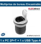 GTV Lighting - Multiprise encastrable CHARGER MINI Ø60 - PC 2P+T + USB-A - Aluminium - IP20 - Réf : AE-BPW1S1UCH-53