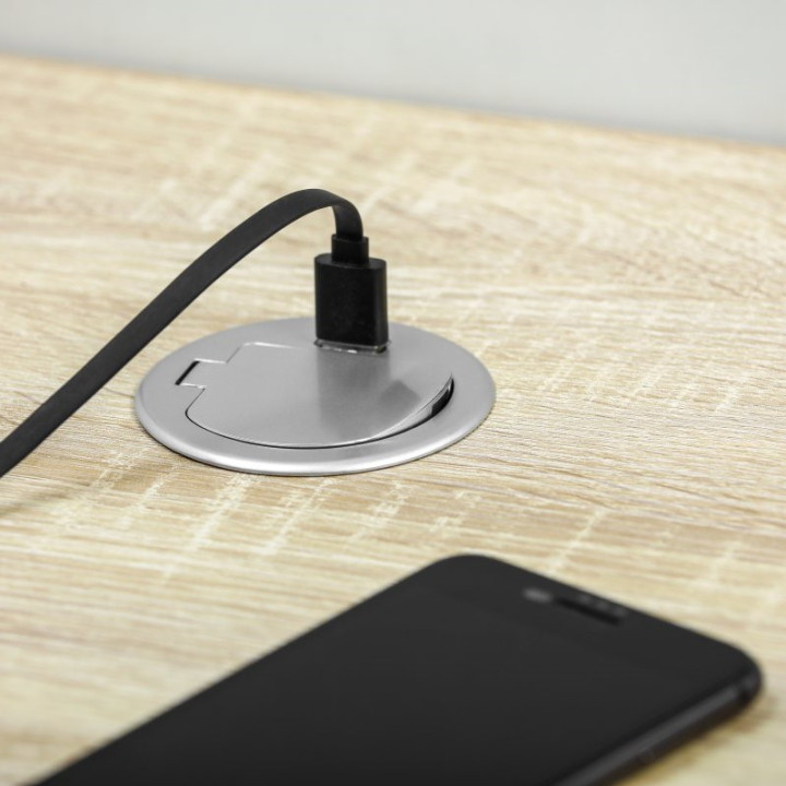 GTV Lighting - Multiprise encastrable CHARGER MINI Ø60 - PC 2P+T + USB-A - Aluminium - IP20 - Réf.: AE-BPW1S1UCH-53