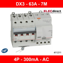 LEGRAND - Disjoncteur différentiel monobloc dx³6000 63A - 4P - Courbe C - Réf : 411211