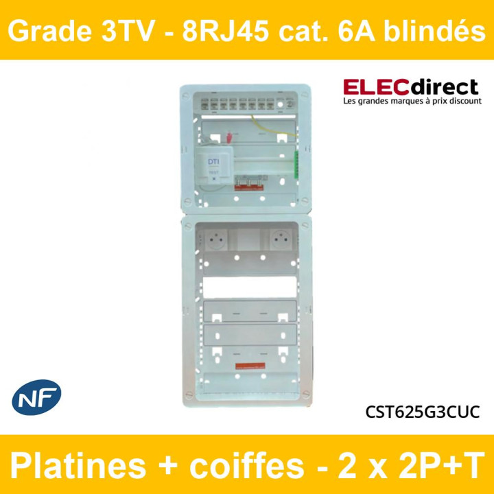 Casanova - Tableau de communication C-Start 625 THD - Grade 3TV + DTI - 8 RJ45 Cat. 6A blindés - 2 x 2P+T - Réf : CST625G3CUC