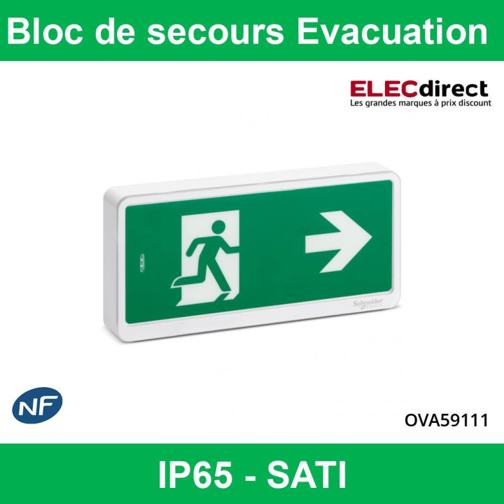 Schneider - Exiway Light Bloc de secours Evacuation - IP65 - SATI - Réf : OVA59111