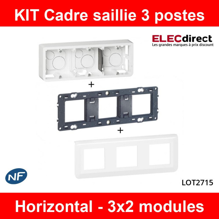 Legrand - KIT Cadre saillie 3 postes Mosaic - 3x2 Modules - Horizontal - Réf : LOT2715