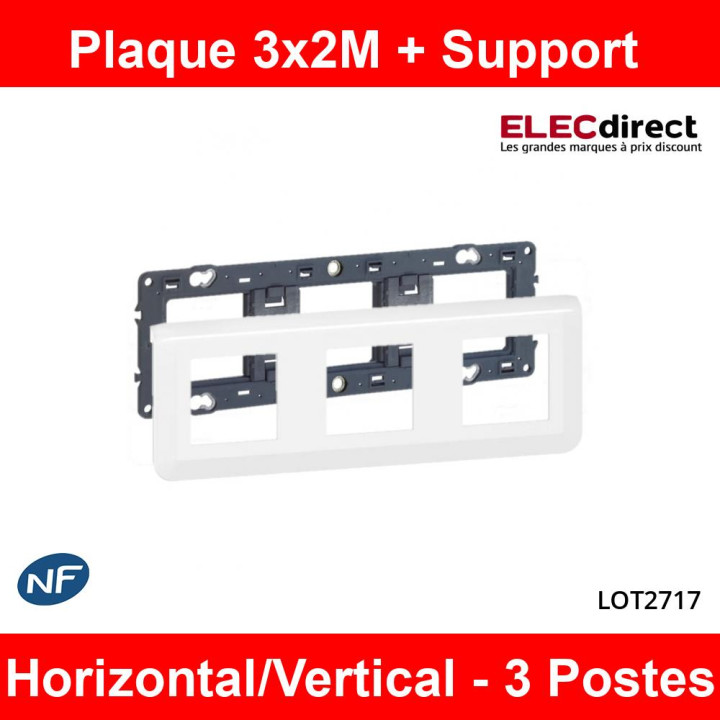 Legrand - Plaque 3 x 2 modules + Support Mosaic - 2 postes - Horizontal - Réf : LOT2717