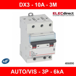 Legrand - Disjoncteur DX³ 4500 - vis/vis - 3P - 400 V~ - 10A - 6kA - courbe C - 406890
