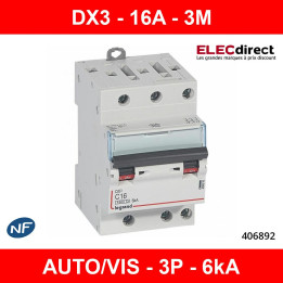 Legrand - Disjoncteur DX³ 4500 - vis/vis - 3P - 400 V - 16A - 6kA - courbe C - 406892