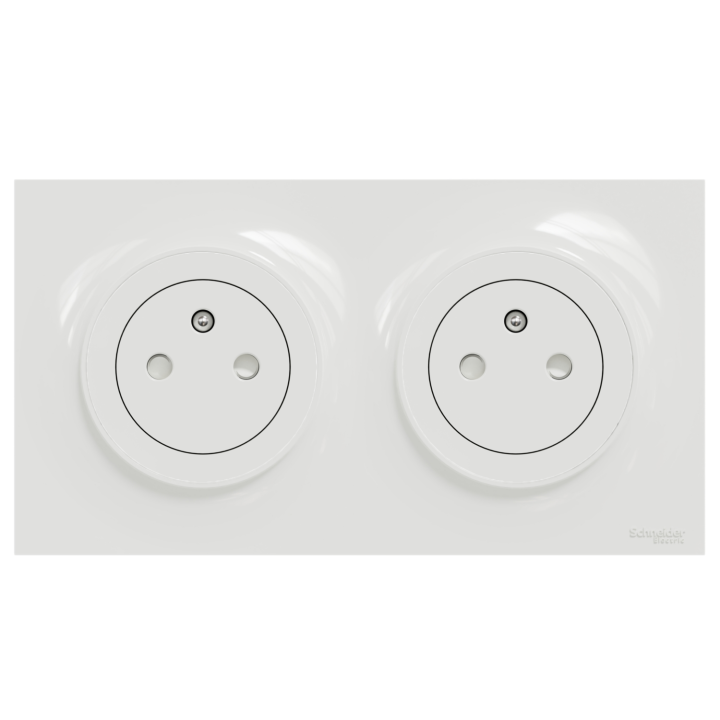 Schneider Odace - Double prise de courant affleurante Complète - 2 x 2P+T 16A + Plaque - Réf : LOT3076