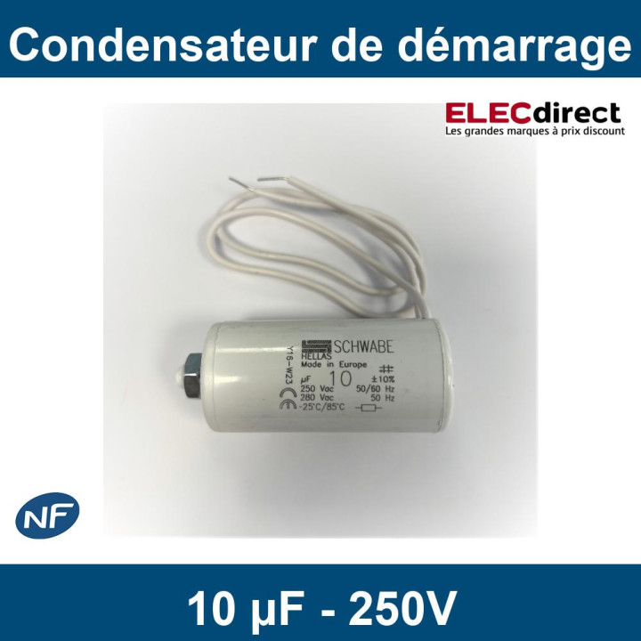 Schwabe Hellas - Condensateur de démarrage 10 µF - 250V - ±10% - Réf : CONDO10MF