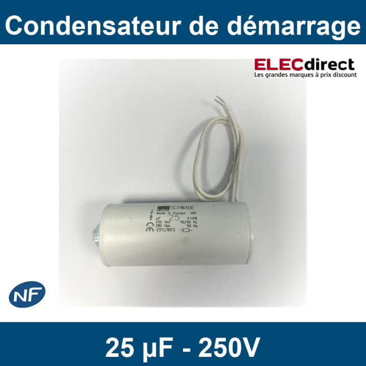 Schwabe Hellas - Condensateur de démarrage 25 µF - 250V - ±10% - Réf : CONDO25MF