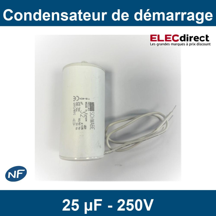 Schwabe Hellas - Condensateur de démarrage 25 µF - 250V - ±10% - Réf : CONDO25MF