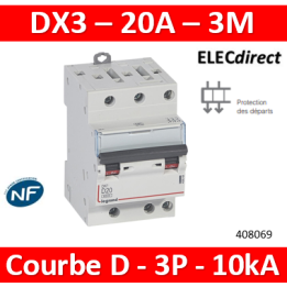 Legrand - Disjoncteur DX3 - 3P - 20A - courbe D - 10KA pour peigne HX³ optimisé Réf 408069