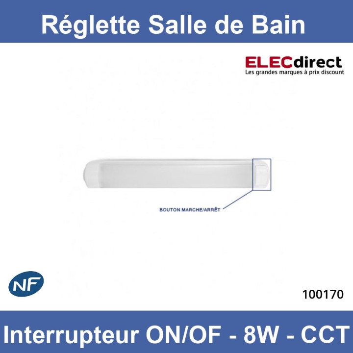 Miidex - Réglette LED Salle de Bain + Interrupteur ON/OFF - CCT - 8W - Réf : 100170