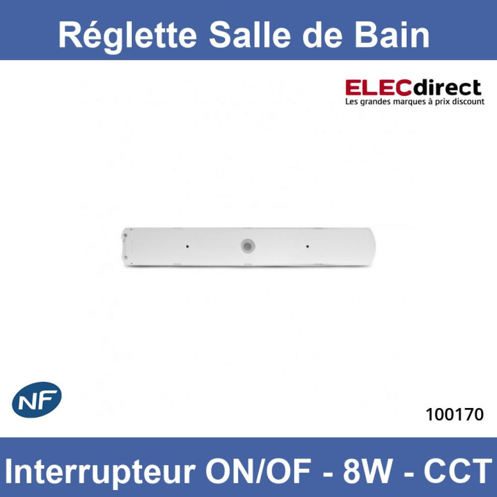 Miidex - Réglette LED Salle de Bain + Interrupteur ON/OFF - CCT - 8W - Réf : 100170