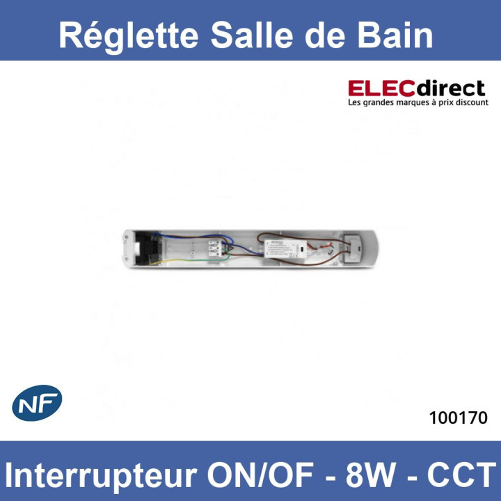 Miidex - Réglette LED Salle de Bain + Interrupteur ON/OFF - CCT - 8W - Réf : 100170