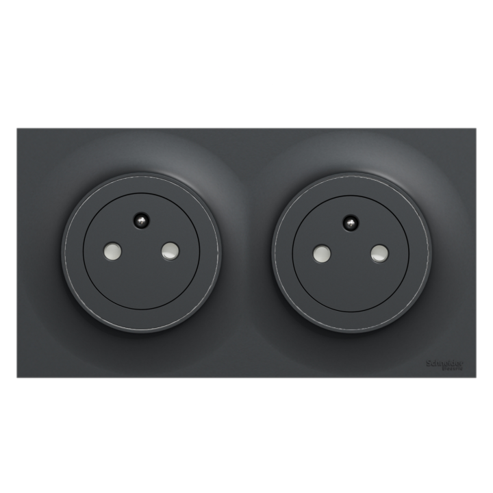Schneider Odace - Double prise de courant affleurante Complète Anthracite - 2 x 2P+T 16A + Plaque - Réf : S540052x2 + S540704