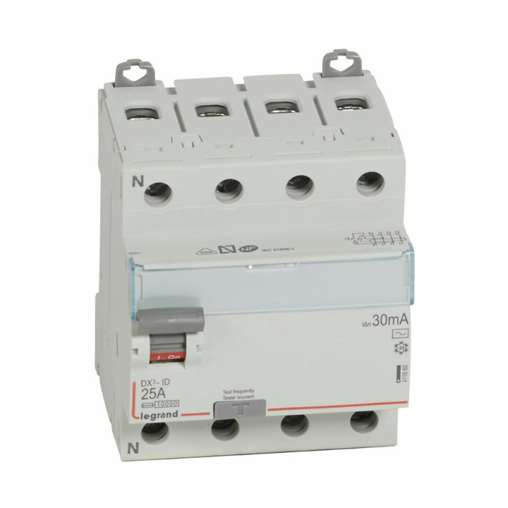Legrand - Inter diff DX3 - ID 4P 25A - 30mA - AC - Réf : 411660