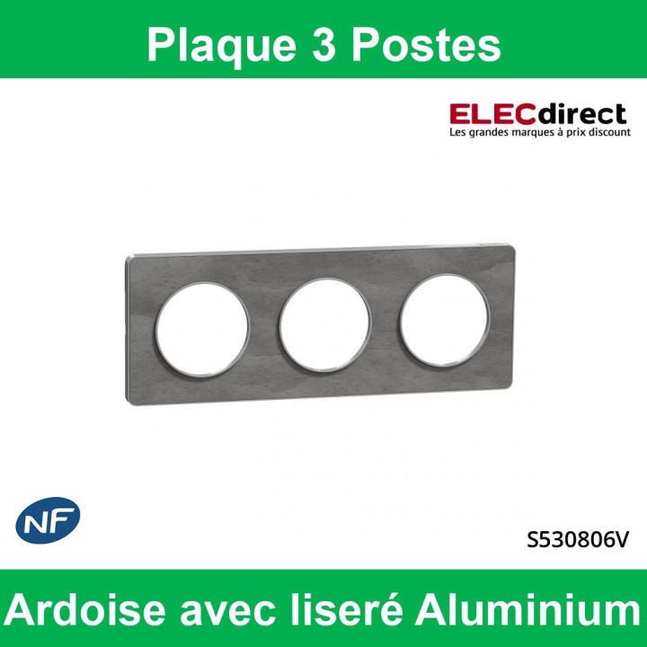 Schneider - Odace - Touch - Plaque 3 postes - entraxe 71 mm - ALU finition ardoise - Réf : S530806V